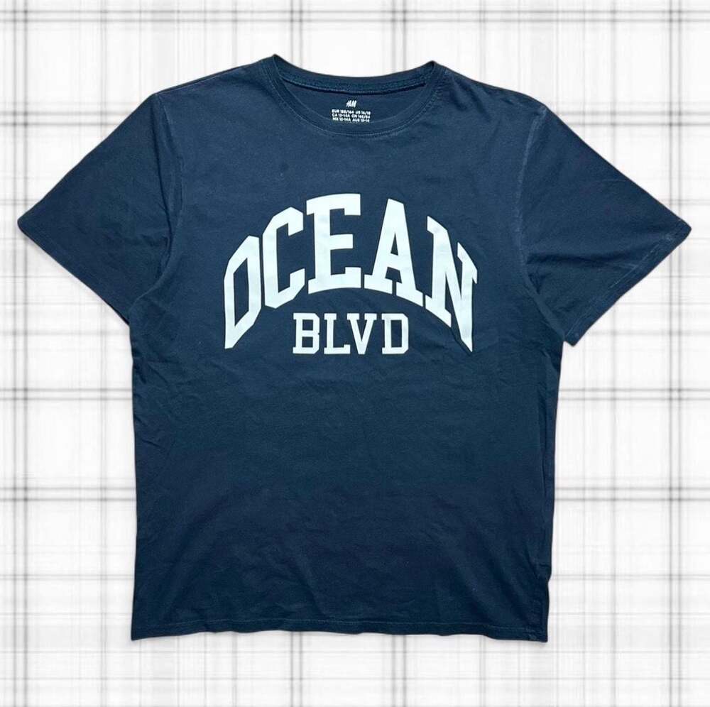 H&M Boys Navy Blue Ocean Blvd Graphic T-Shirt Kids Size 12-14Y